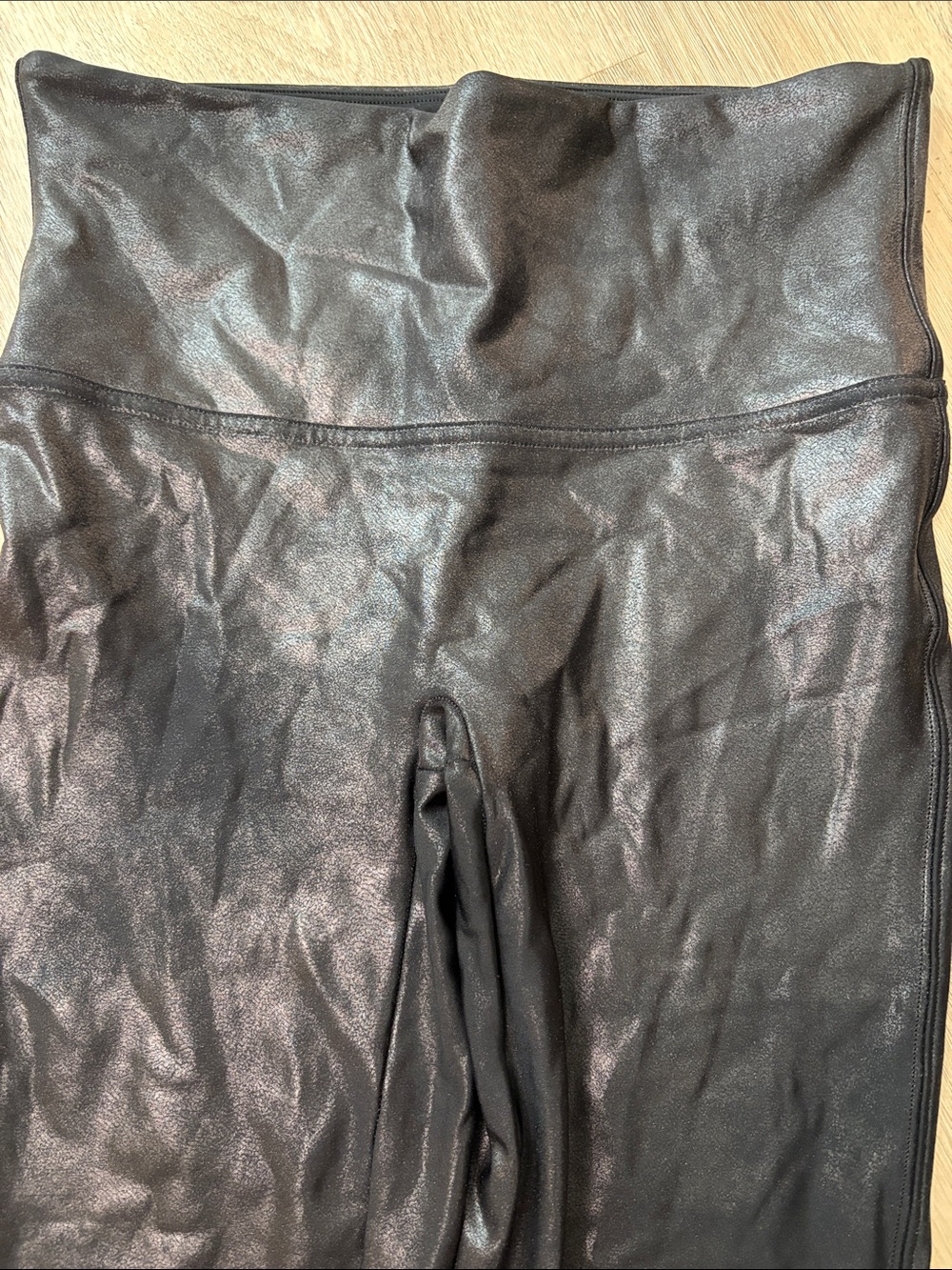 SPANX black faux leather legging size large petite shaping slimming stretch - Picture 4 of 6